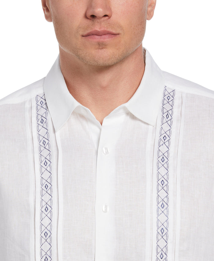 Cubavera Cross Dye Linen Pintuck Embroidered Panel Shirt Brilliant W/Ensign Bl