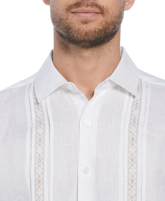 Cubavera Cross Dye Linen Pintuck Embroidered Panel Shirt Brilliant White/Incense