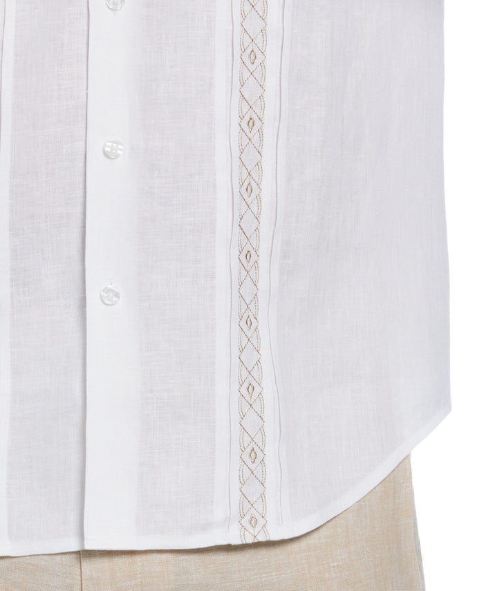 Cubavera Cross Dye Linen Pintuck Embroidered Panel Shirt Brilliant White/Incense