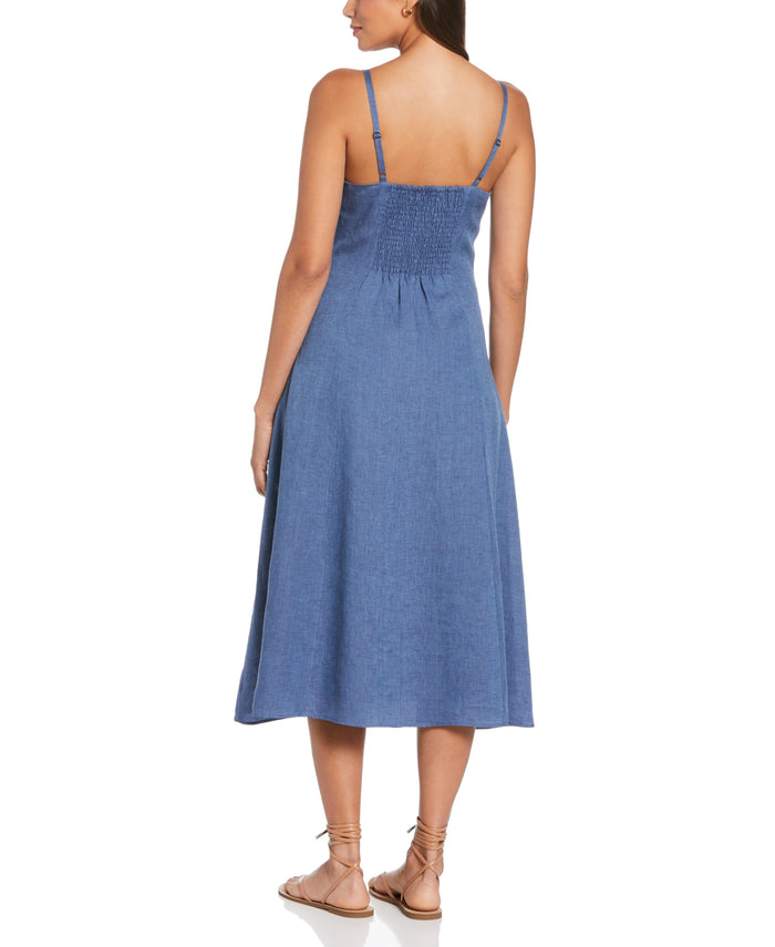 Cubavera Cross-Dyed Linen Thin Strap Midi Dress Delft