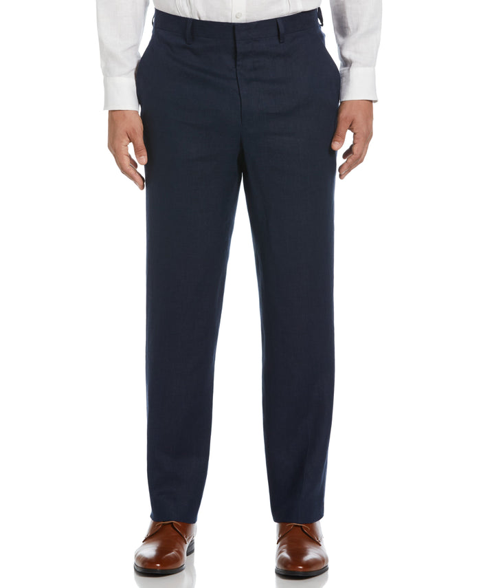 cubavera 100% Linen Solid Flat Front Pant Navy