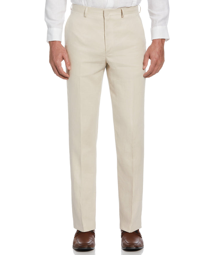 cubavera 100% Linen Solid Flat Front Pant Oatmeal