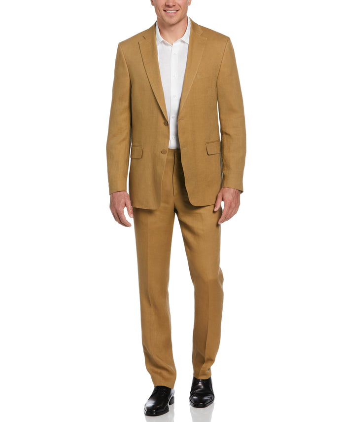 Cubavera 100% Linen Solid Flat Front Pant Tan
