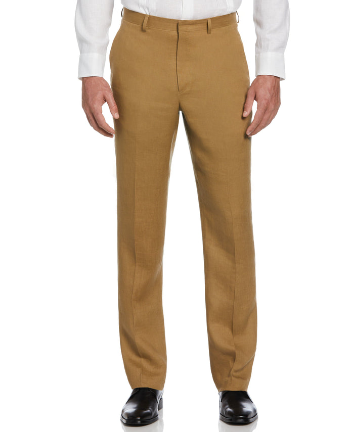 cubavera 100% Linen Solid Flat Front Pant Tan