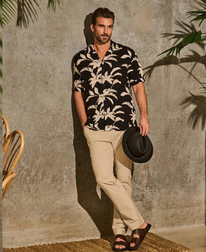 cubavera All-Over Tropical Print Shirt Jet Black