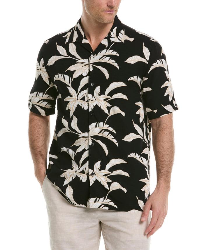 cubavera All-Over Tropical Print Shirt Jet Black
