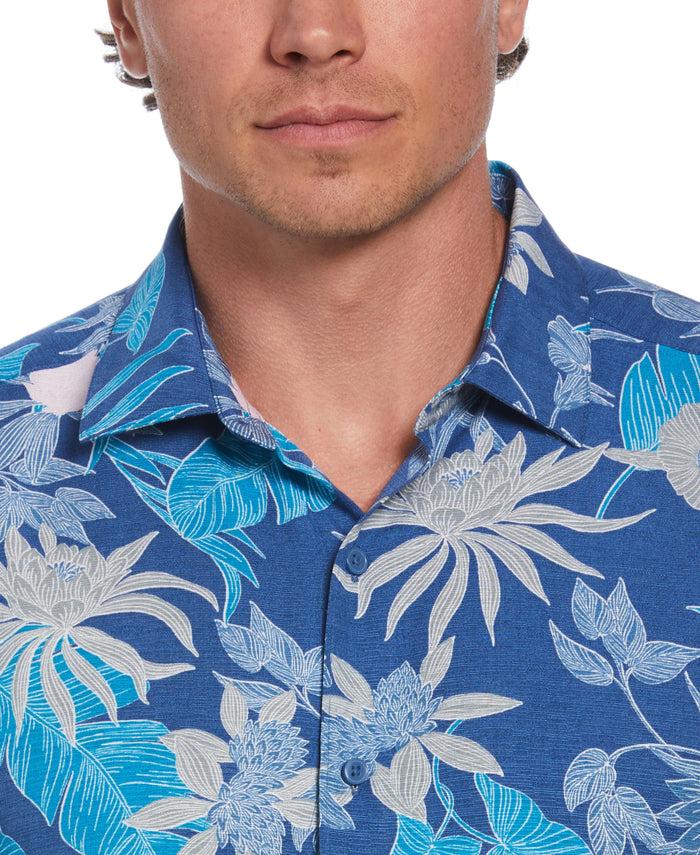 Cubavera Big & Tall Botanical Print Shirt Dutch Blue
