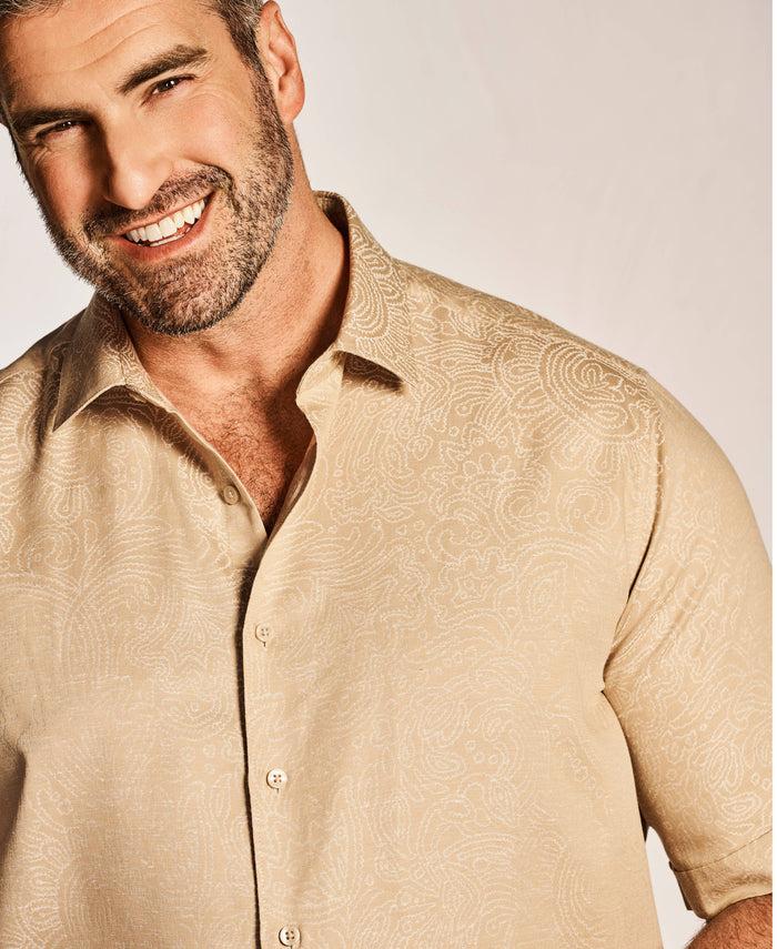 Cubavera Big & Tall Floral Paisley Shirt Irish Cream