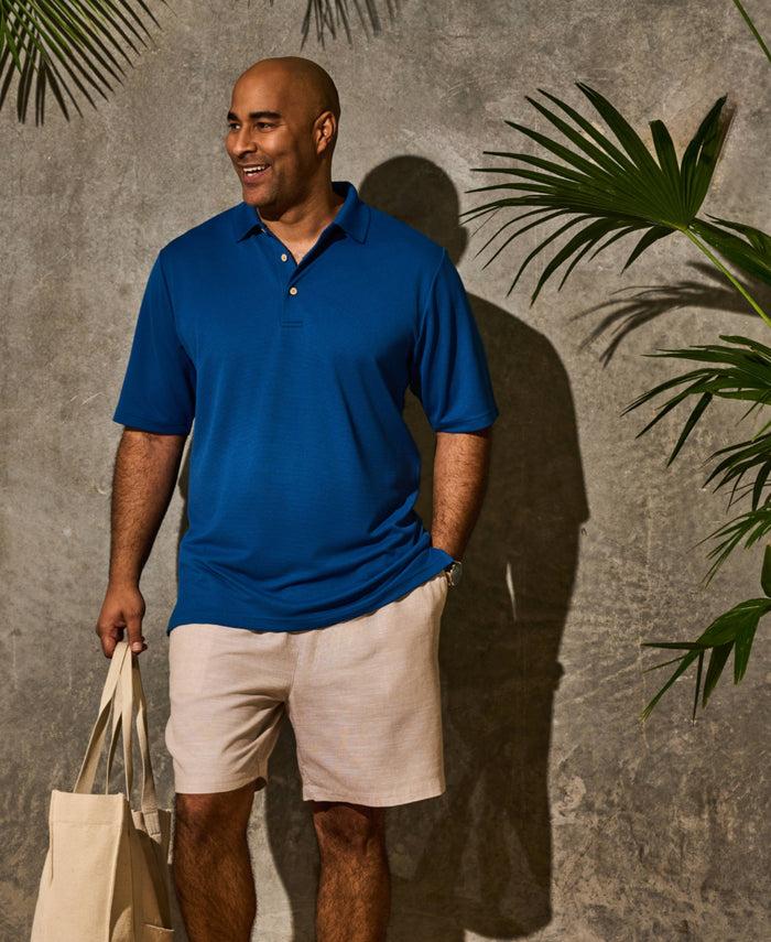 Cubavera Big & Tall Solid Textured Polo True Blue