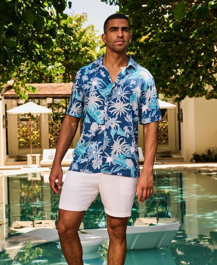 Cubavera Botanical Print Shirt Dutch Blue