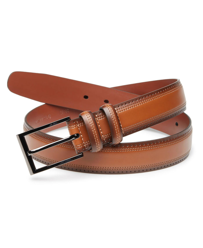 cubavera Brown Perforated Leather Belt Tan