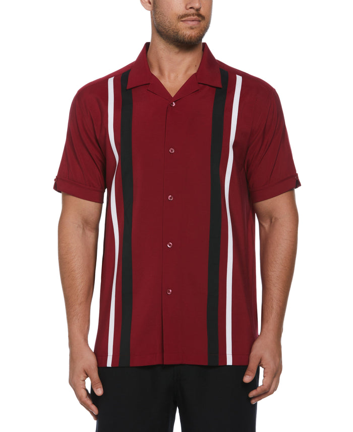 cubavera Camp Collar Retro Panel Shirt Biking Red