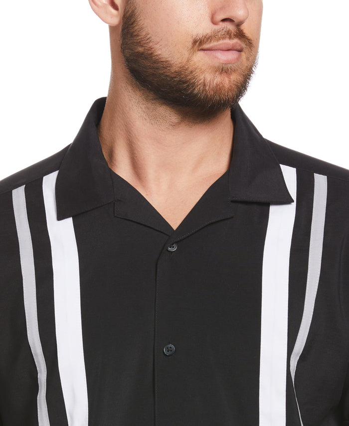 Cubavera Camp Collar Retro Panel Shirt Jet Black
