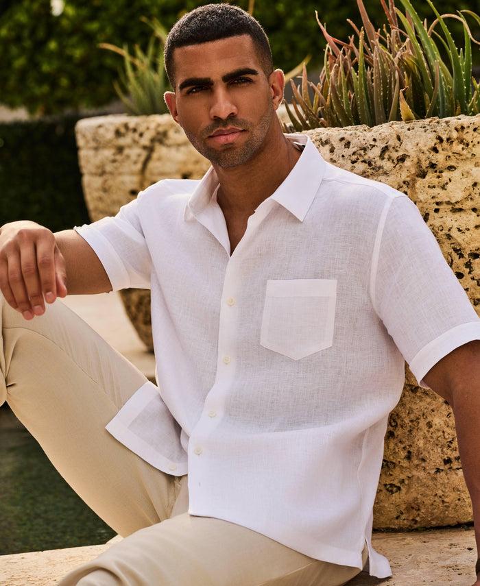 Cubavera Classic Solid Linen Shirt Bright White