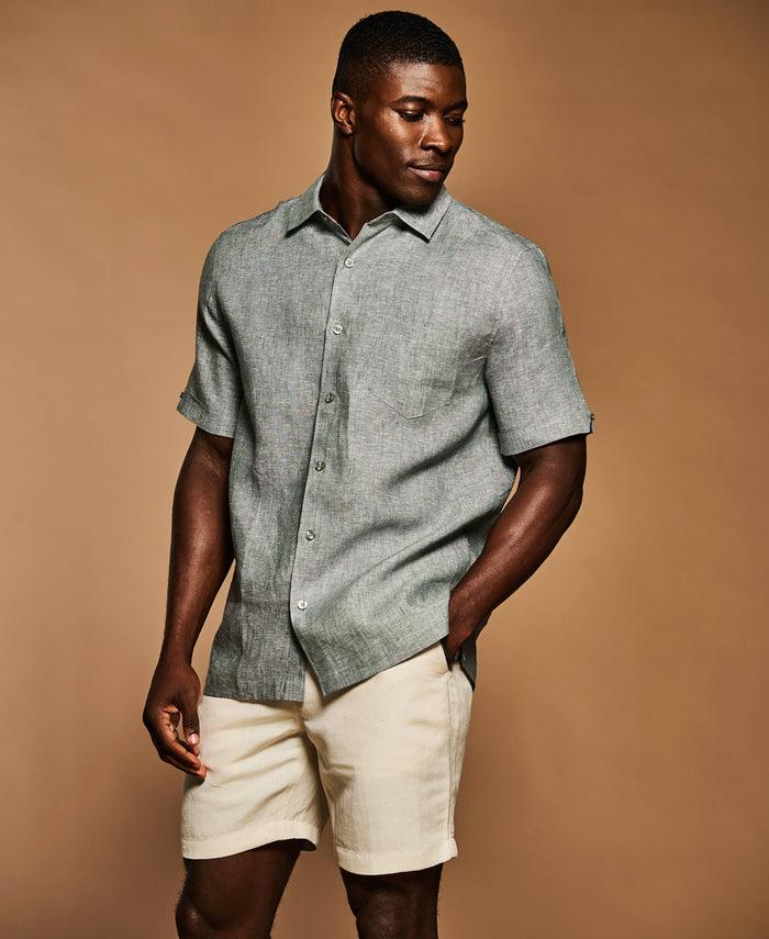 Cubavera Classic Two-Tone Linen Shirt Balsam Green