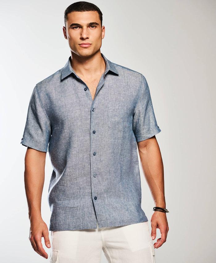 Cubavera Classic Two-Tone Linen Shirt Ensign Blue