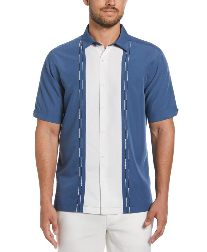 cubavera Color Block Embroidery Shirt Ensign Blue