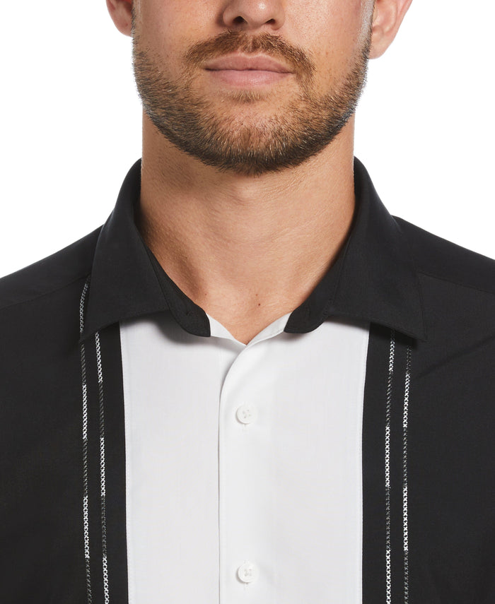 Cubavera Color Block Embroidery Shirt Jet Black