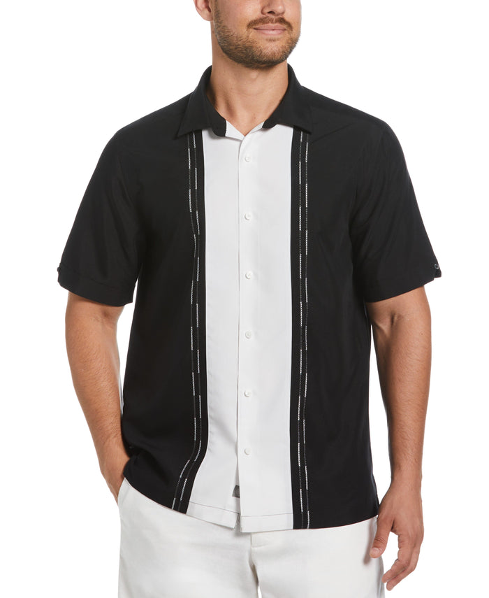 cubavera Color Block Embroidery Shirt Jet Black
