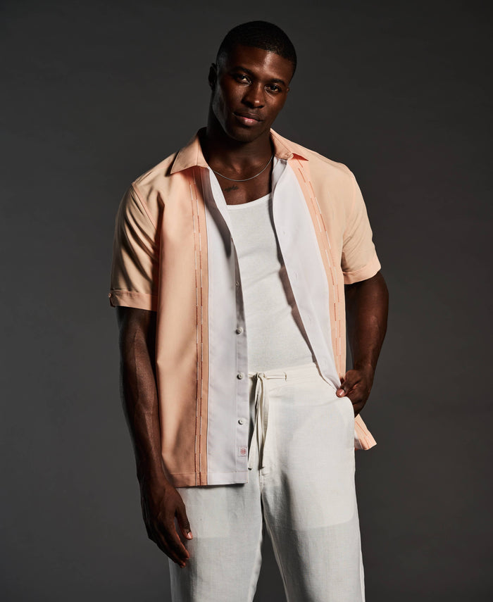Cubavera Color Block Embroidery Shirt Peach Nougat