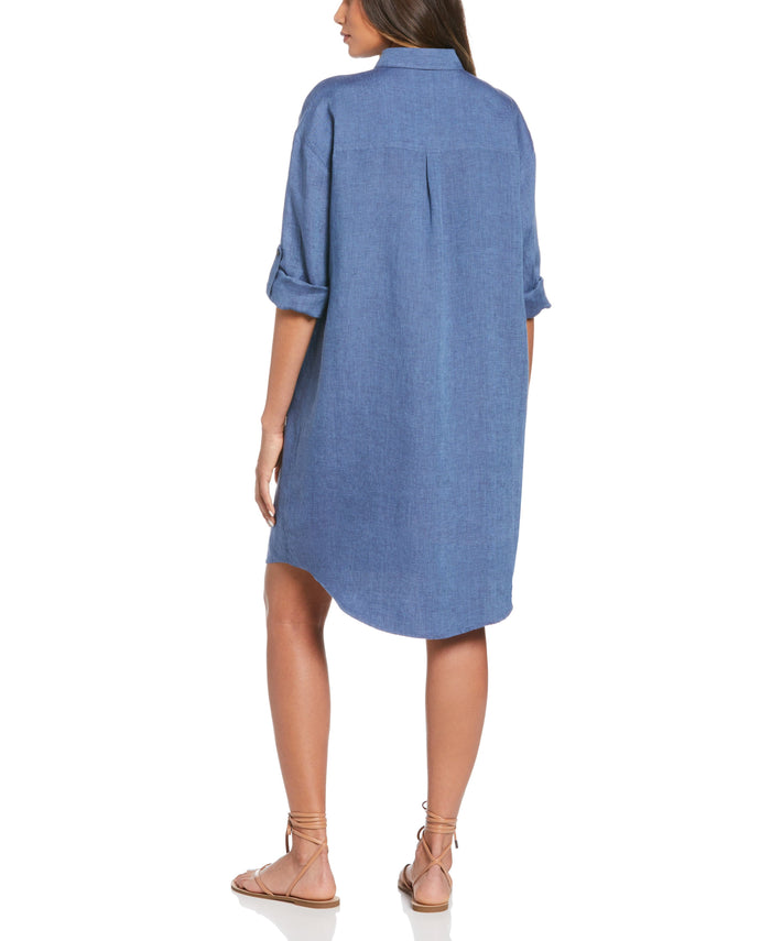 Cubavera Cross-Dyed Linen Shirt Dress Delft