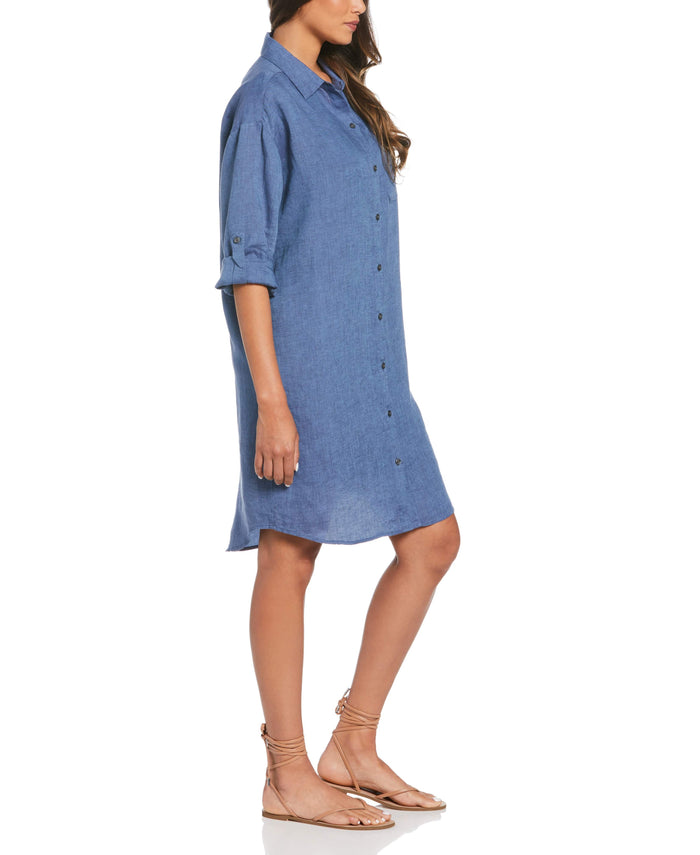 Cubavera Cross-Dyed Linen Shirt Dress Delft