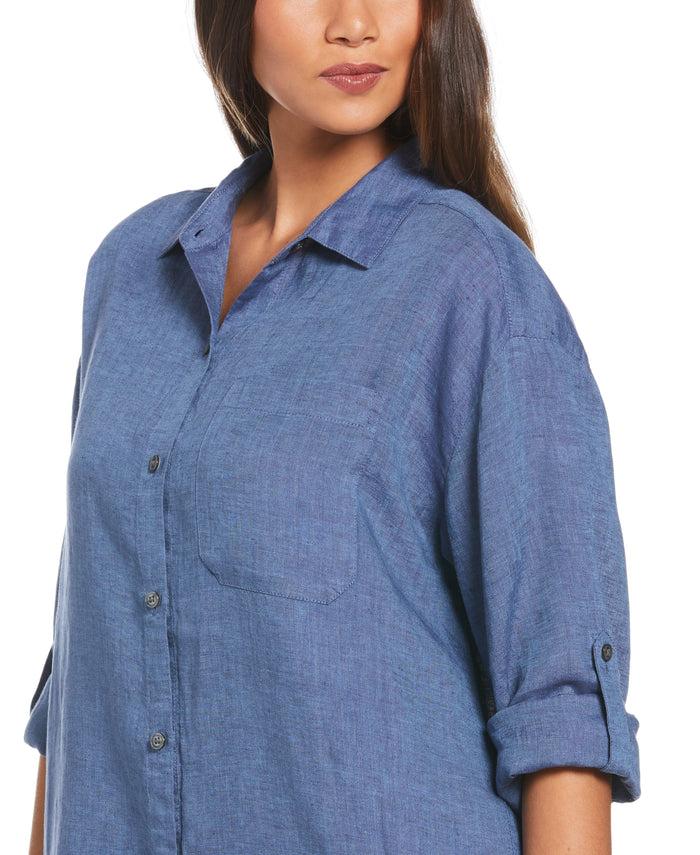 Cubavera Cross-Dyed Linen Shirt Dress Delft