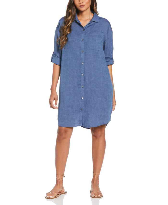 cubavera Cross-Dyed Linen Shirt Dress Delft