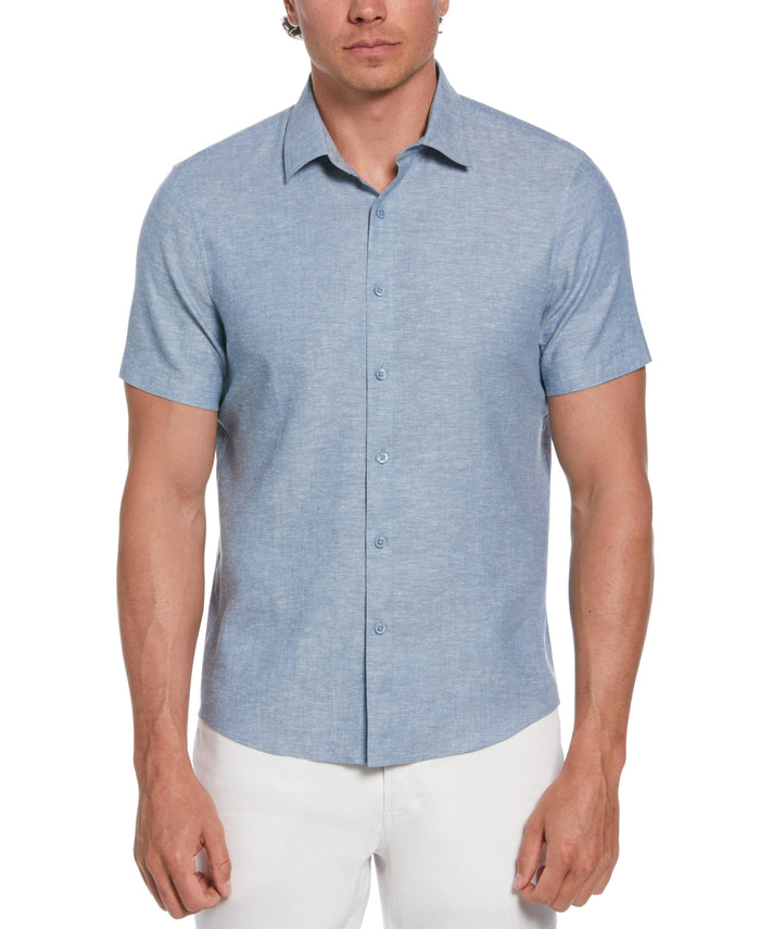 cubavera Cross Hatch Pattern Shirt Aegean Blue