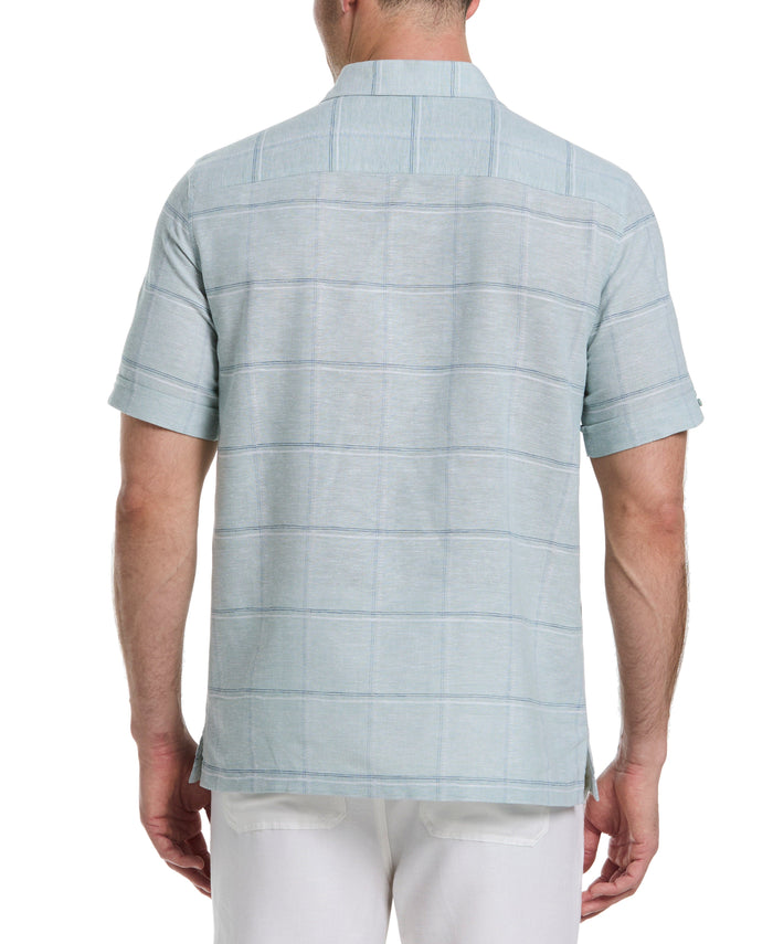 Cubavera Dobby Windowpane Print Shirt Blue Surf