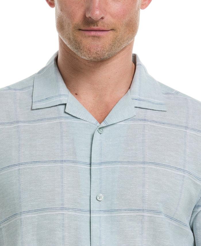 Cubavera Dobby Windowpane Print Shirt Blue Surf