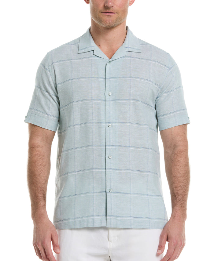 cubavera Dobby Windowpane Print Shirt Blue Surf