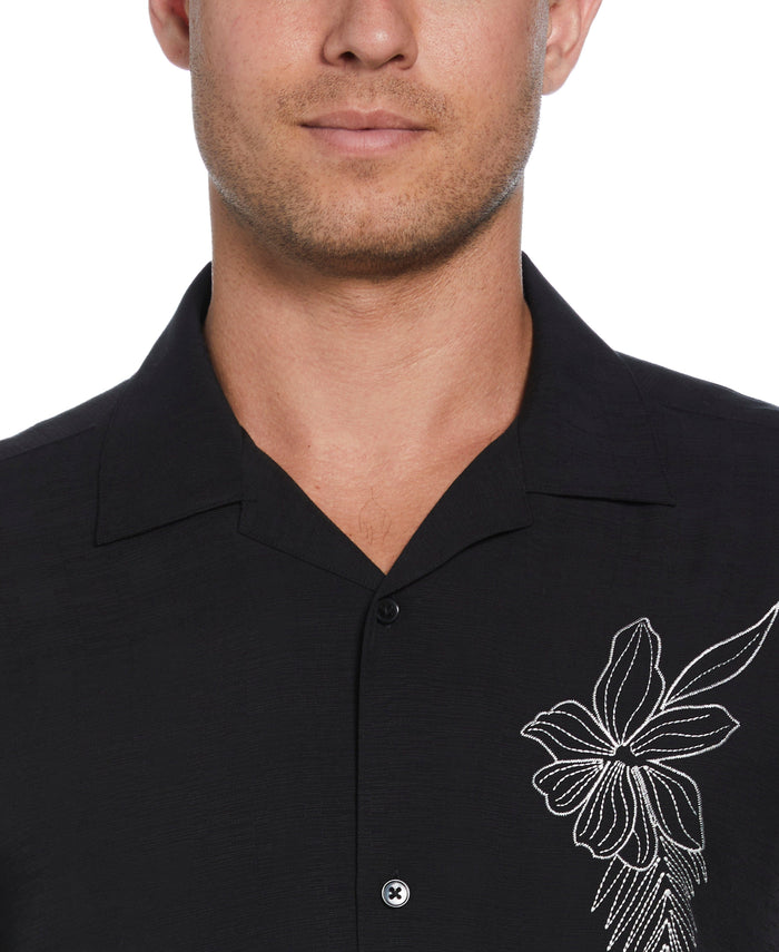 Cubavera Embroidered Floral Shirt Jet Black