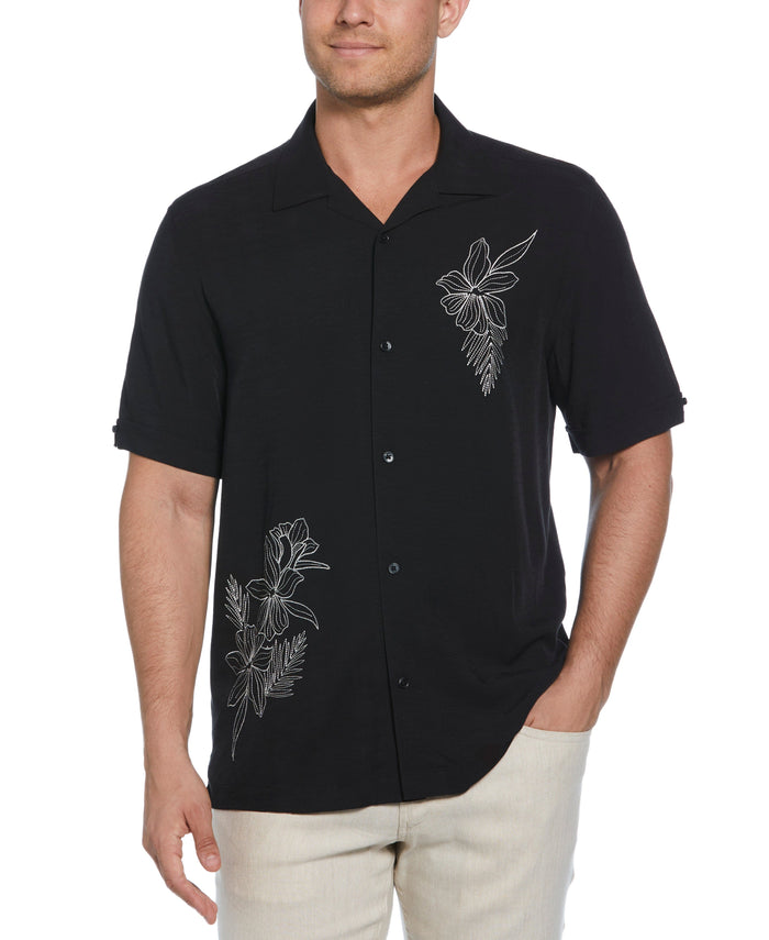 cubavera Embroidered Floral Shirt Jet Black