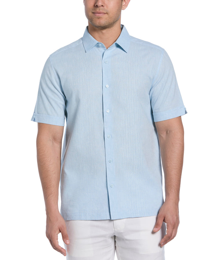 cubavera Engineered Dobby Panels Shirt Dream Blue