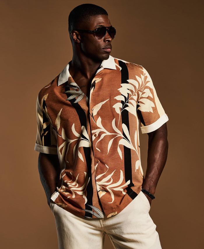 Cubavera Engineered Stripe Print Shirt Pecan Brown