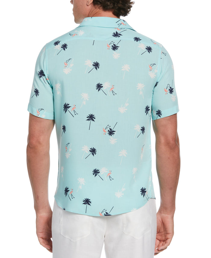 Cubavera Flamingo Print Shirt Pastel Turquoise