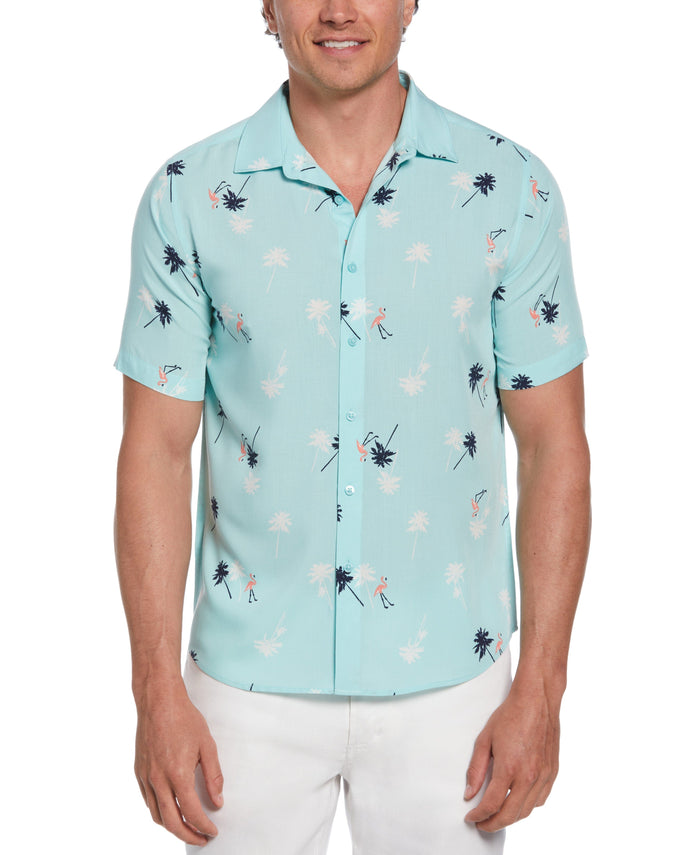cubavera Flamingo Print Shirt Pastel Turquoise