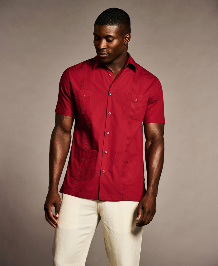 Cubavera Four Pocket Guayabera Shirt Biking Red