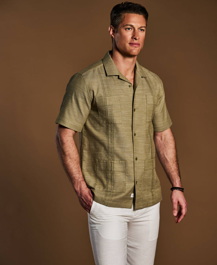 Cubavera Gauze Textured Guayabera Shirt Aloe