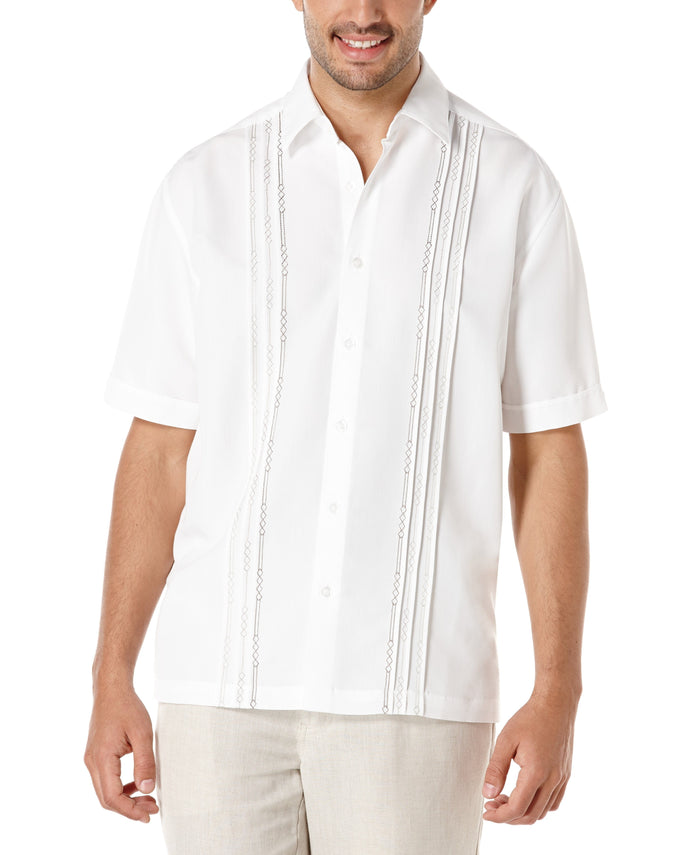 cubavera Geo Embroidered Panel Shirt Bright White