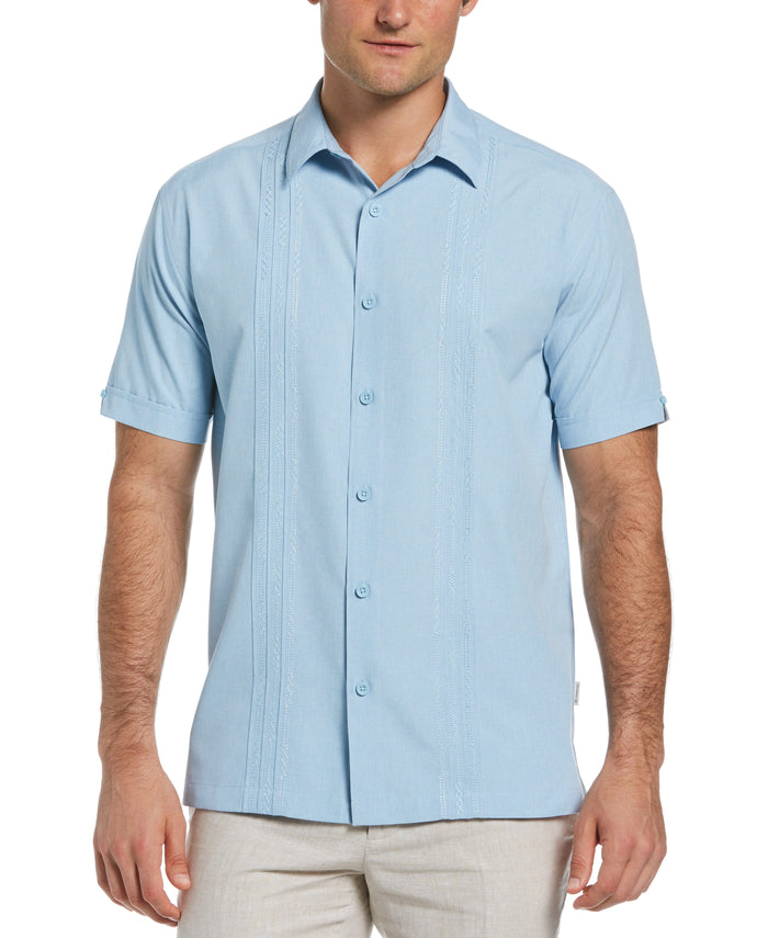 Cubavera Geo Embroidered Panel Shirt Cerulean