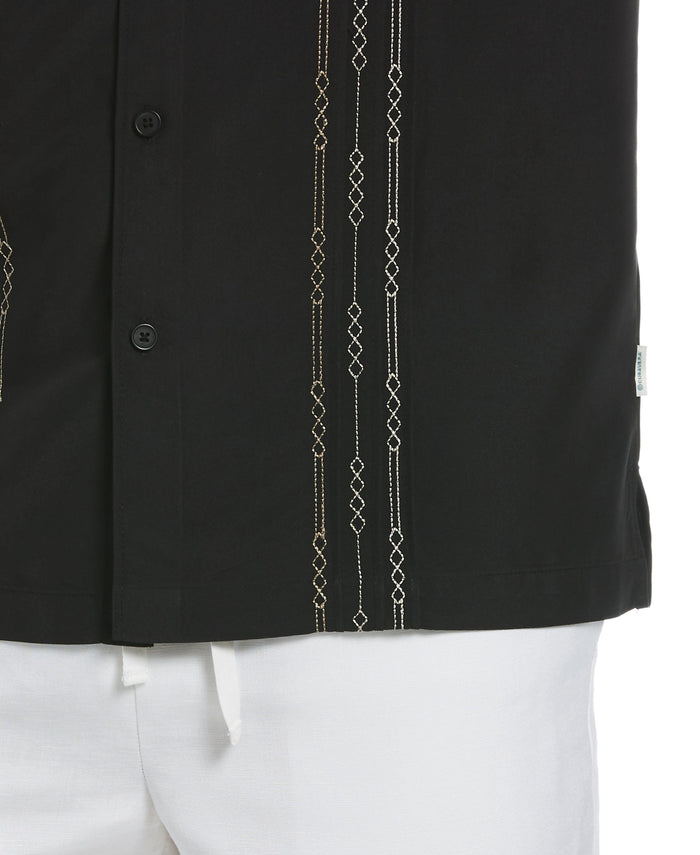 Cubavera Geo Embroidered Panel Shirt Jet Black