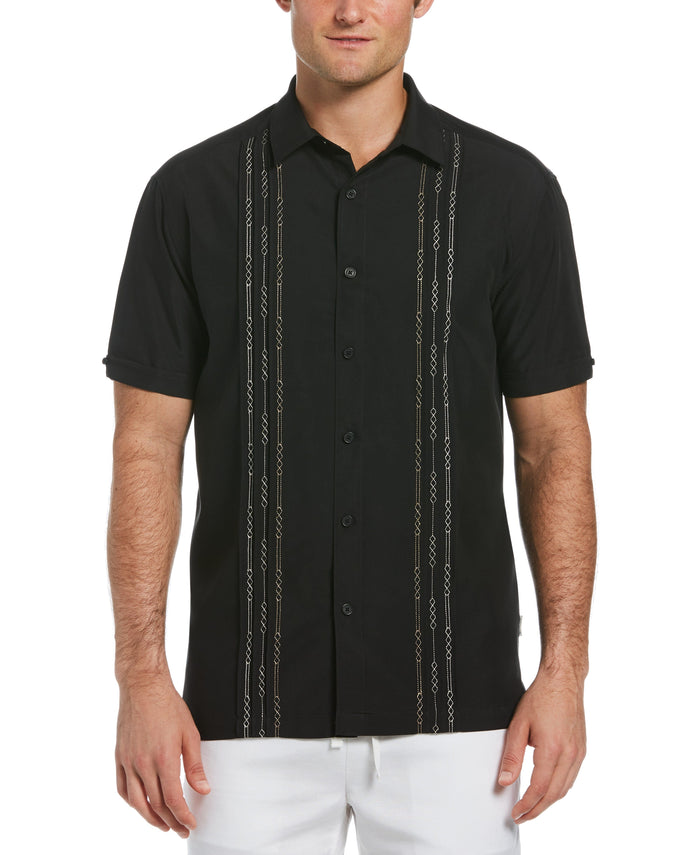 Cubavera Geo Embroidered Panel Shirt Jet Black
