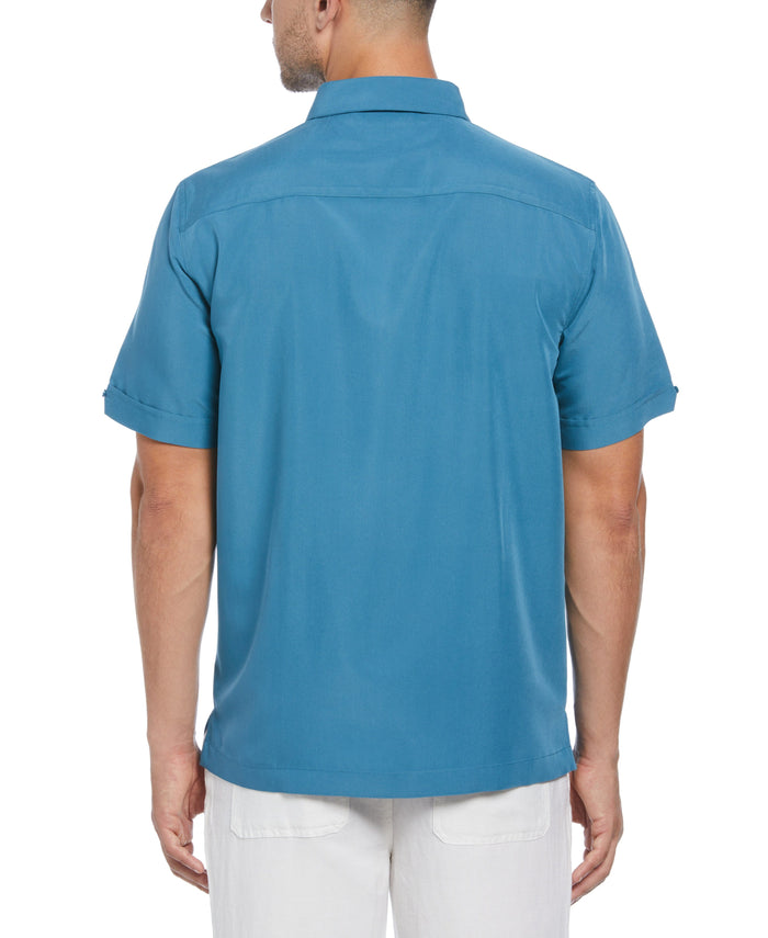 Cubavera Geo Embroidery Panel Shirt Bluesteel