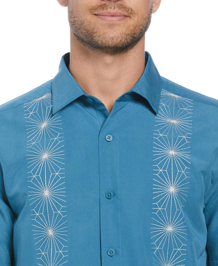 Cubavera Geo Embroidery Panel Shirt Bluesteel