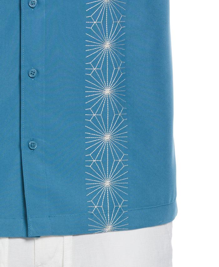 Cubavera Geo Embroidery Panel Shirt Bluesteel