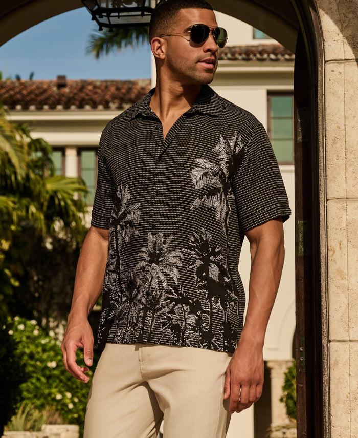Cubavera Geo Palms Print Shirt Jet Black