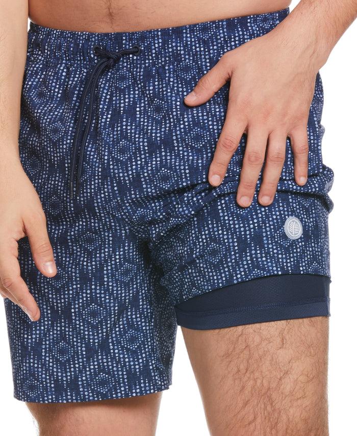 Cubavera Geo Print 7" Swim Trunks Dress Blues