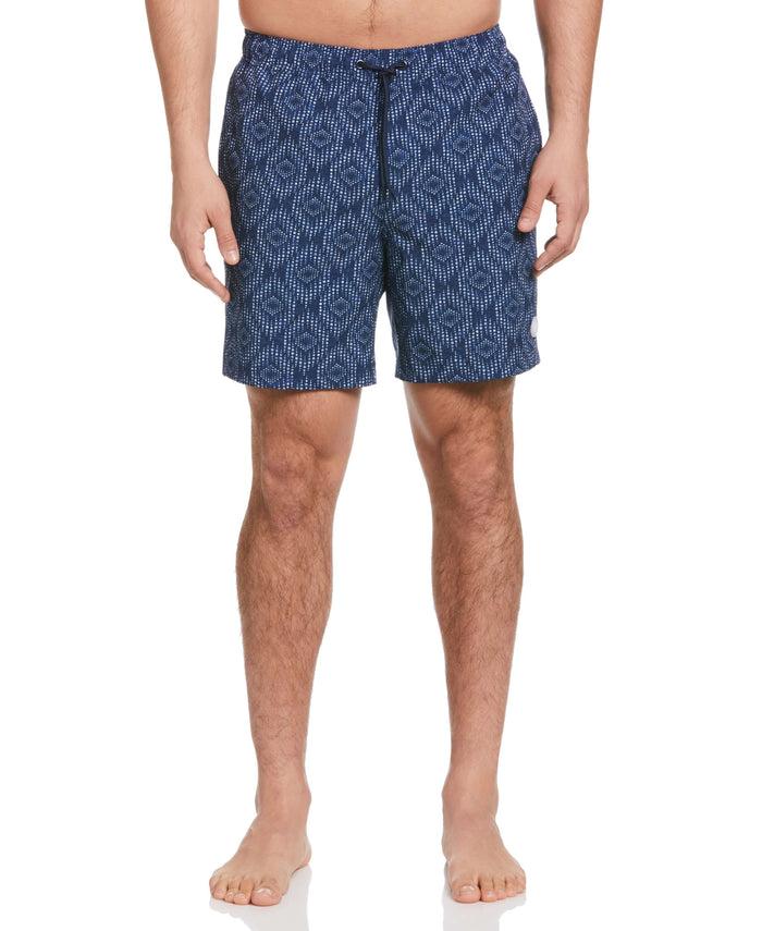 cubavera Geo Print 7" Swim Trunks Dress Blues